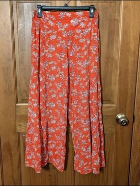 Floral Wide-Leg Pants in Red